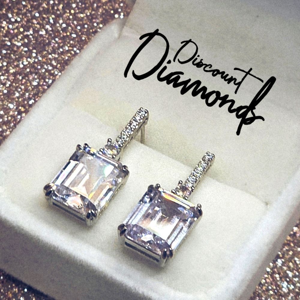 3.0 Ct. Clear Emerald Cut White Diamond Stud Back Earrings 925 Sterling  Silver